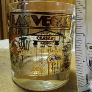 22 kt. Gold and black, on Carver Glass, Vintage 3" Casino Low-ball Glass
